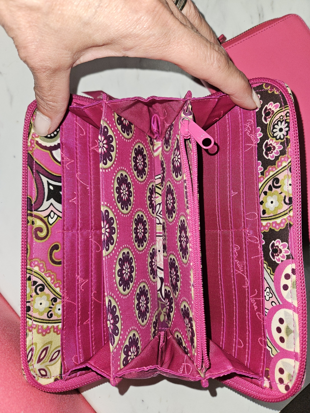 Vera Bradley Pink Solid and Purple Floral Zip Wallet Duo - Picture 3 of 6